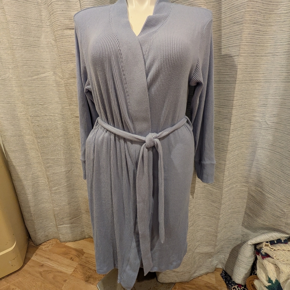 Lands' End Light Blue Ribbed Robe - L